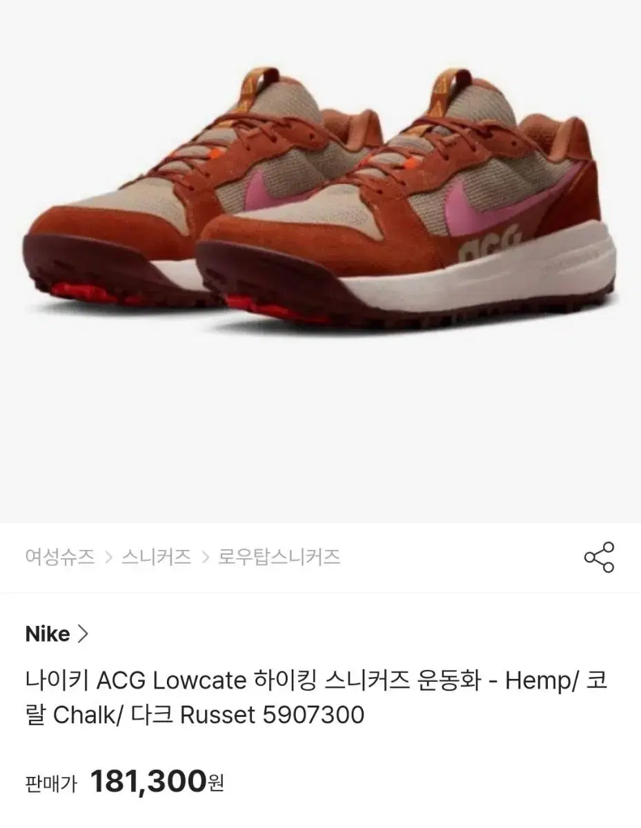 <매장정품>NIKE ACG 등산+트레킹화 LOWCATE   사이즈260