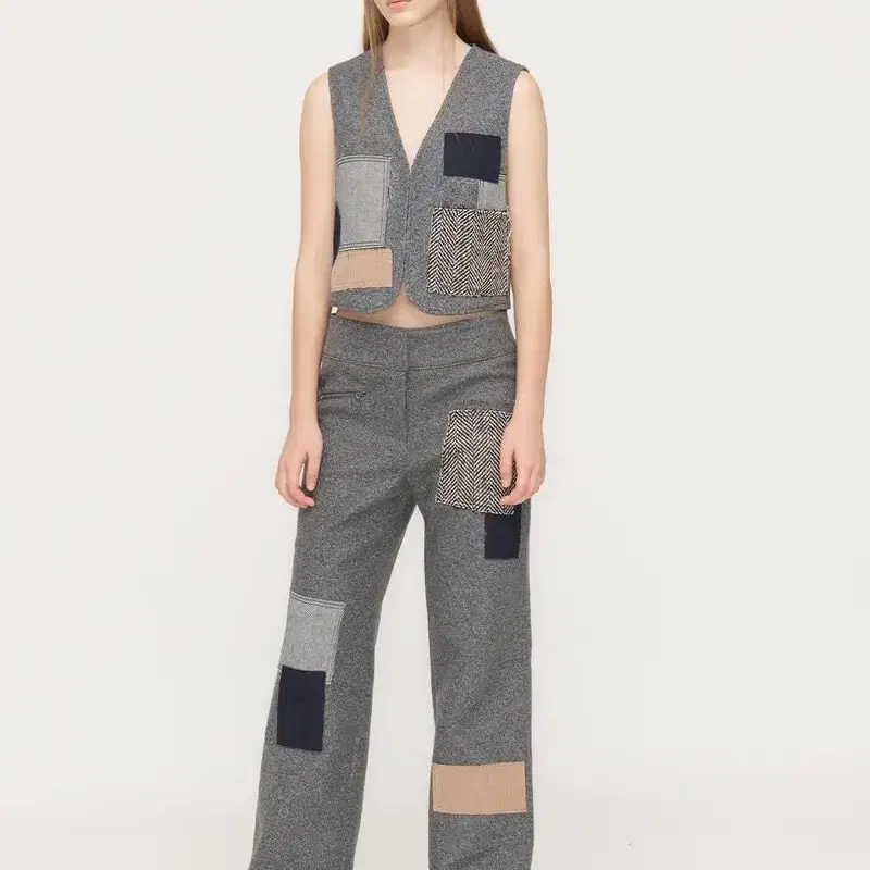 OPEN YY RAW-CUT PATCHWORK PANTS