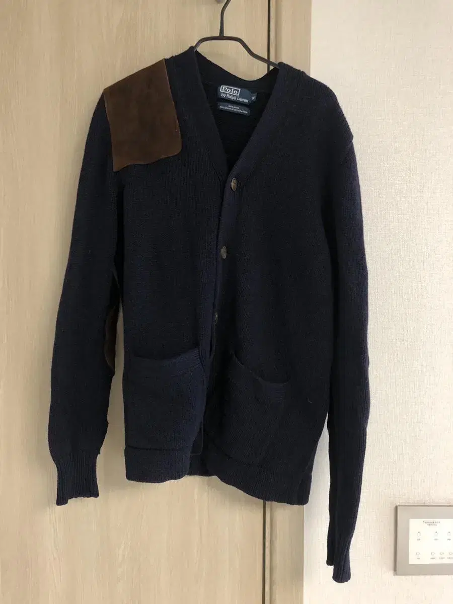 Polo Leather Patch Cardigan Navy M