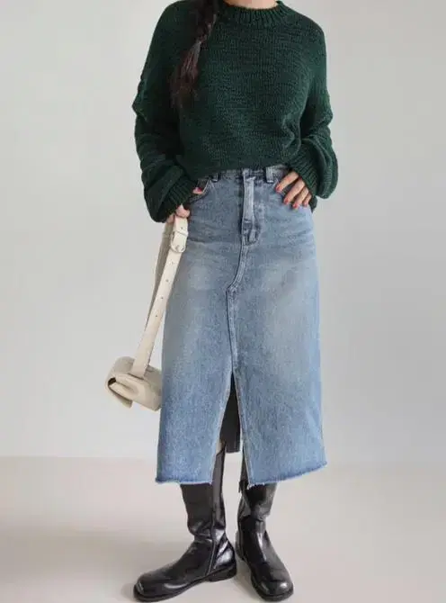 리넨느 double slit denim skirt