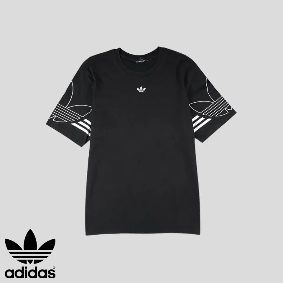 Adidas Pigment Black Multi-Arm Trefoil Printed Midlogo Roundneck Cotton