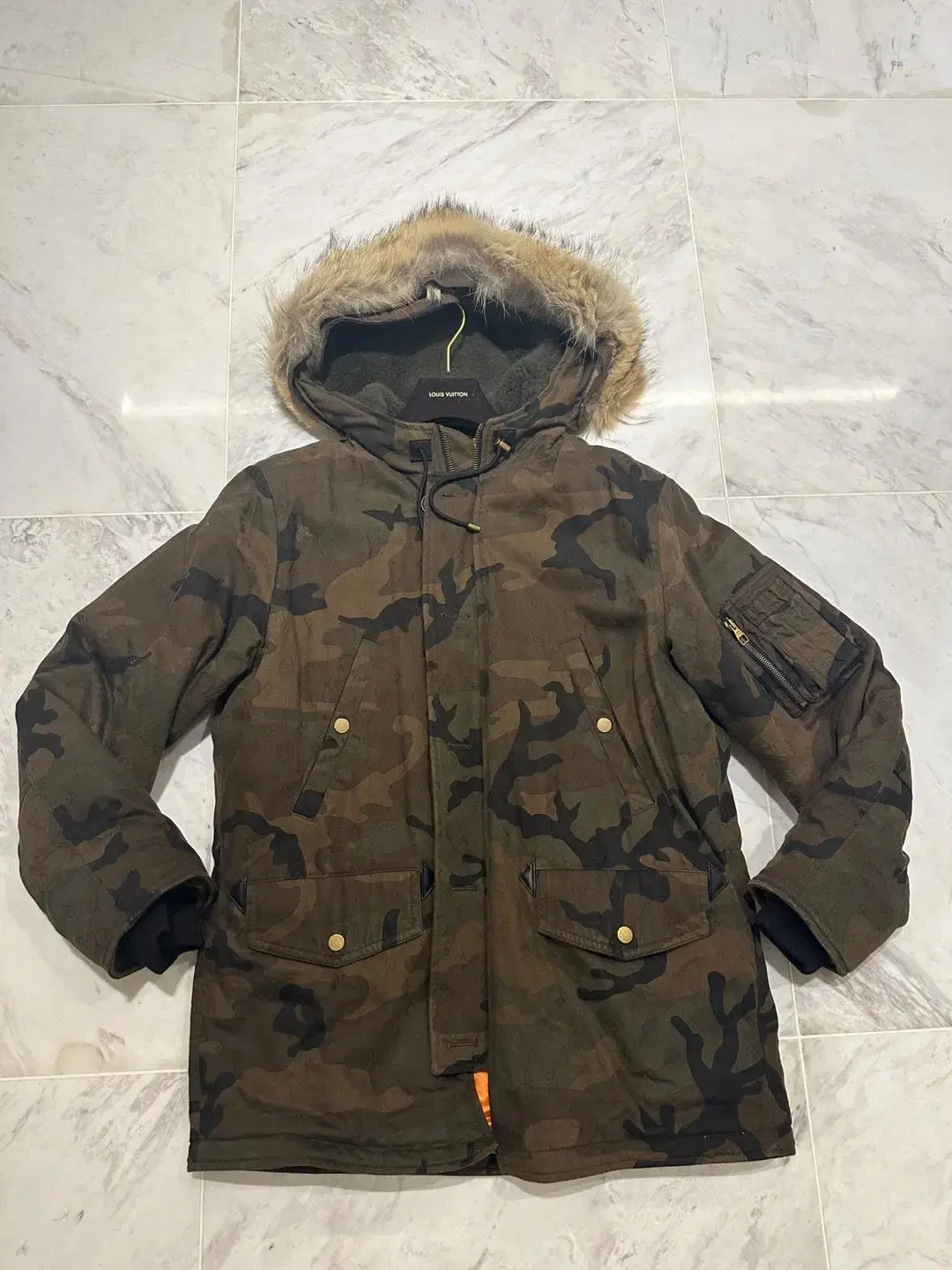 [52] Supreme X Louis Vuitton Monogrammed Camo Bomber Padded Jacket Parka