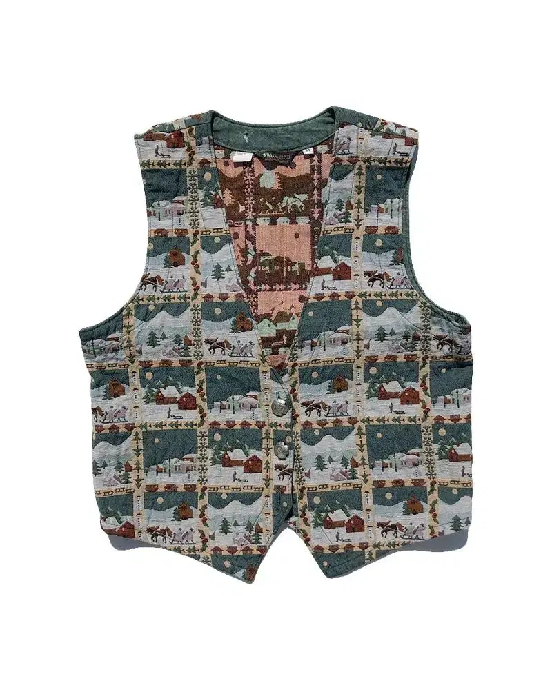 Vintage Tapestry Christmas V-Neck Vest