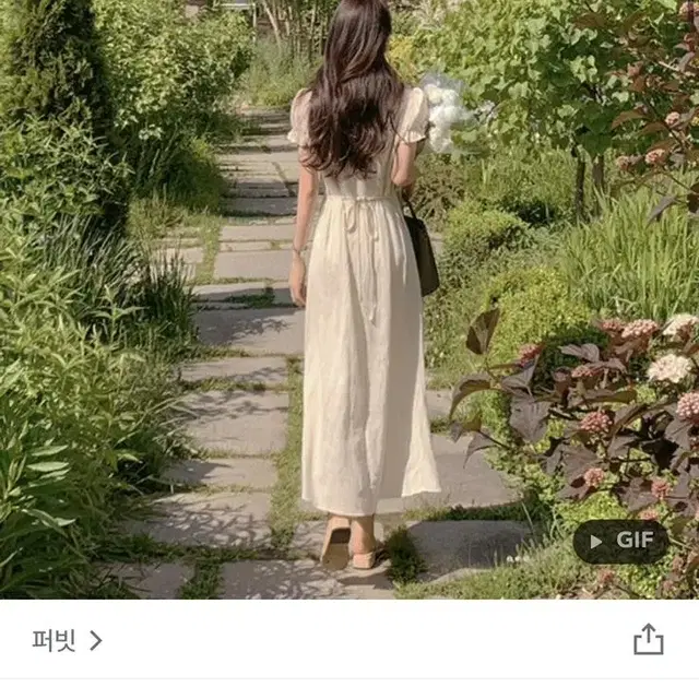 퍼빗 부케 린넨 원피스 크림