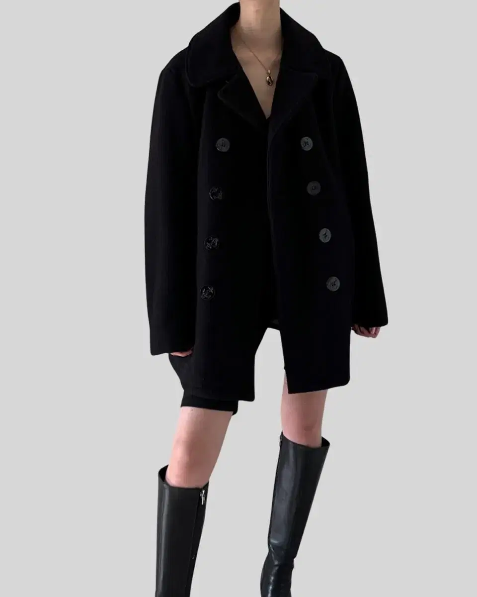 < (SCHOTT)black double wool pea coat >