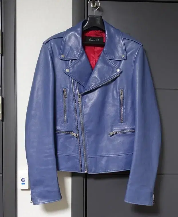 Gucci runway sky-blue leather rider jacket