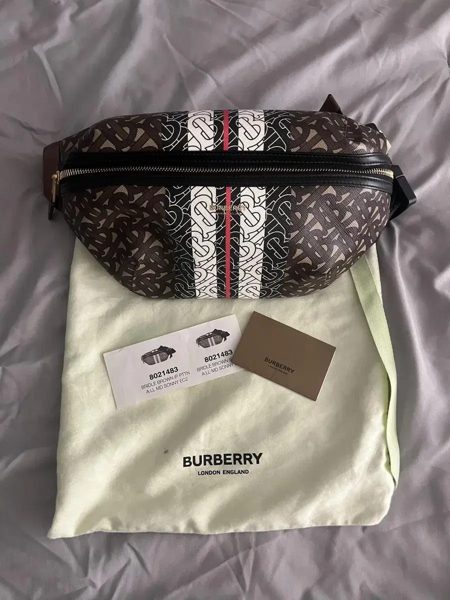 BURBERRY E-Canvas Monogram Stripe Medium Sonny Bum Bag Bridle