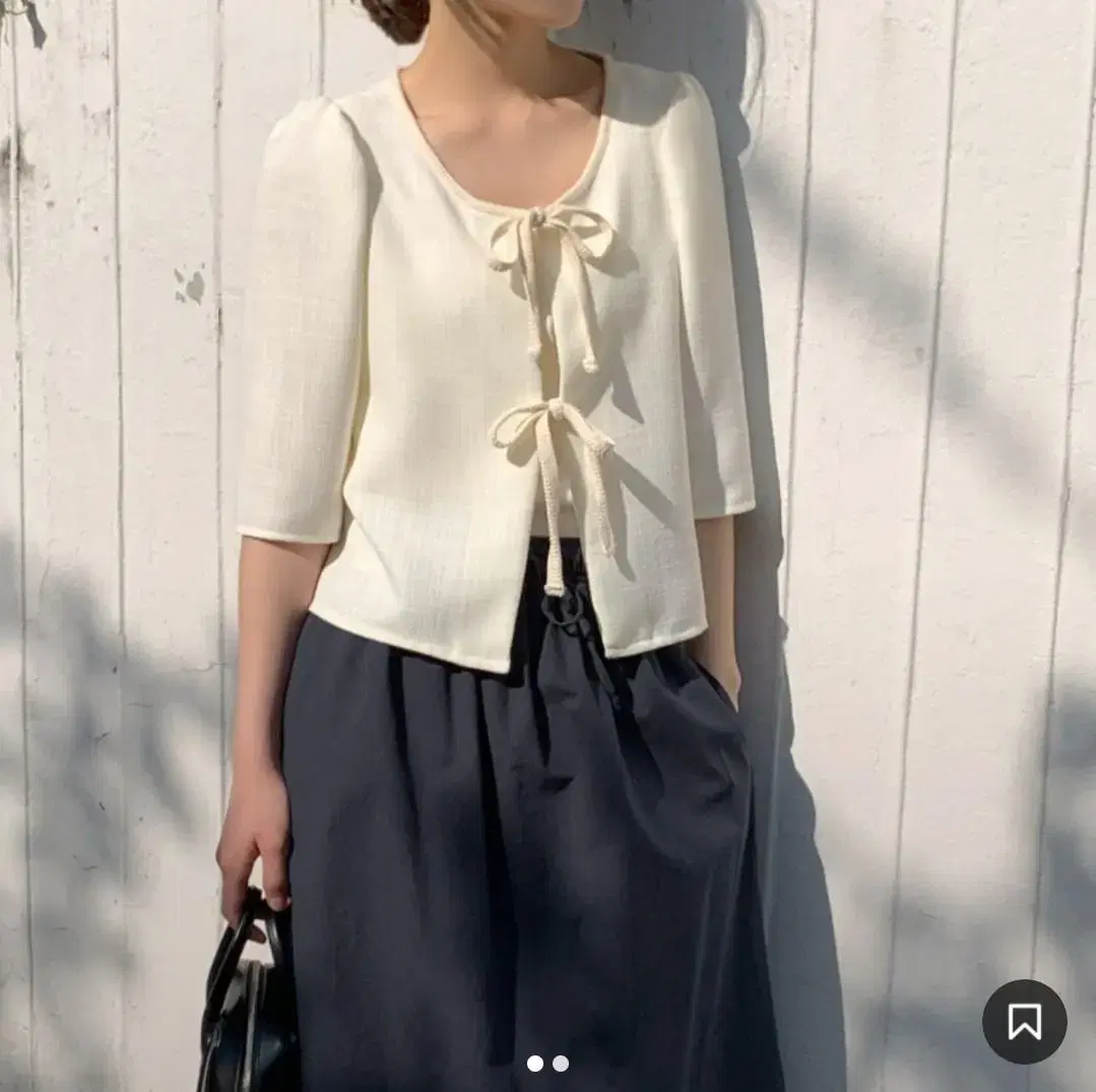 98도씨 OAT French Ribbon Blouse JK 클리어스카이