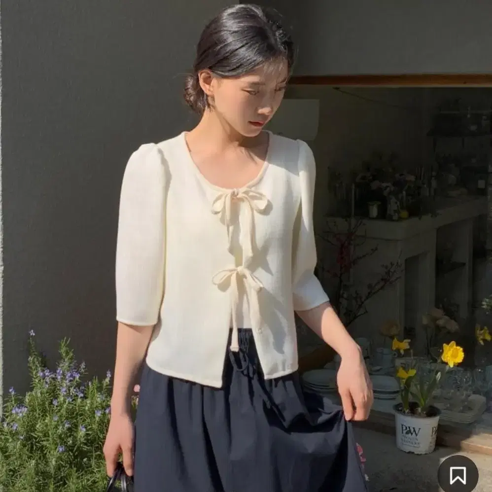 98도씨 OAT French Ribbon Blouse JK 클리어스카이