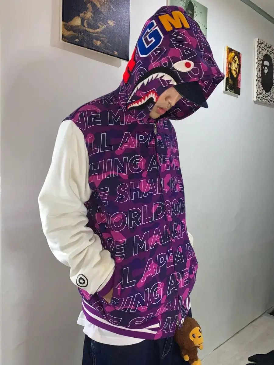 Bape 카모 샤크후드 스웻 자켓