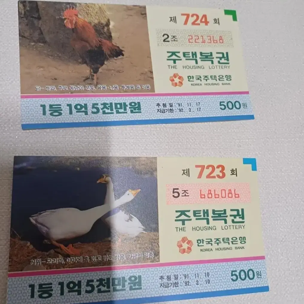 옛날 주택복권 한국주택은행 닭 거위 펭귄 바다표범 물개레트로 빈티지 소품