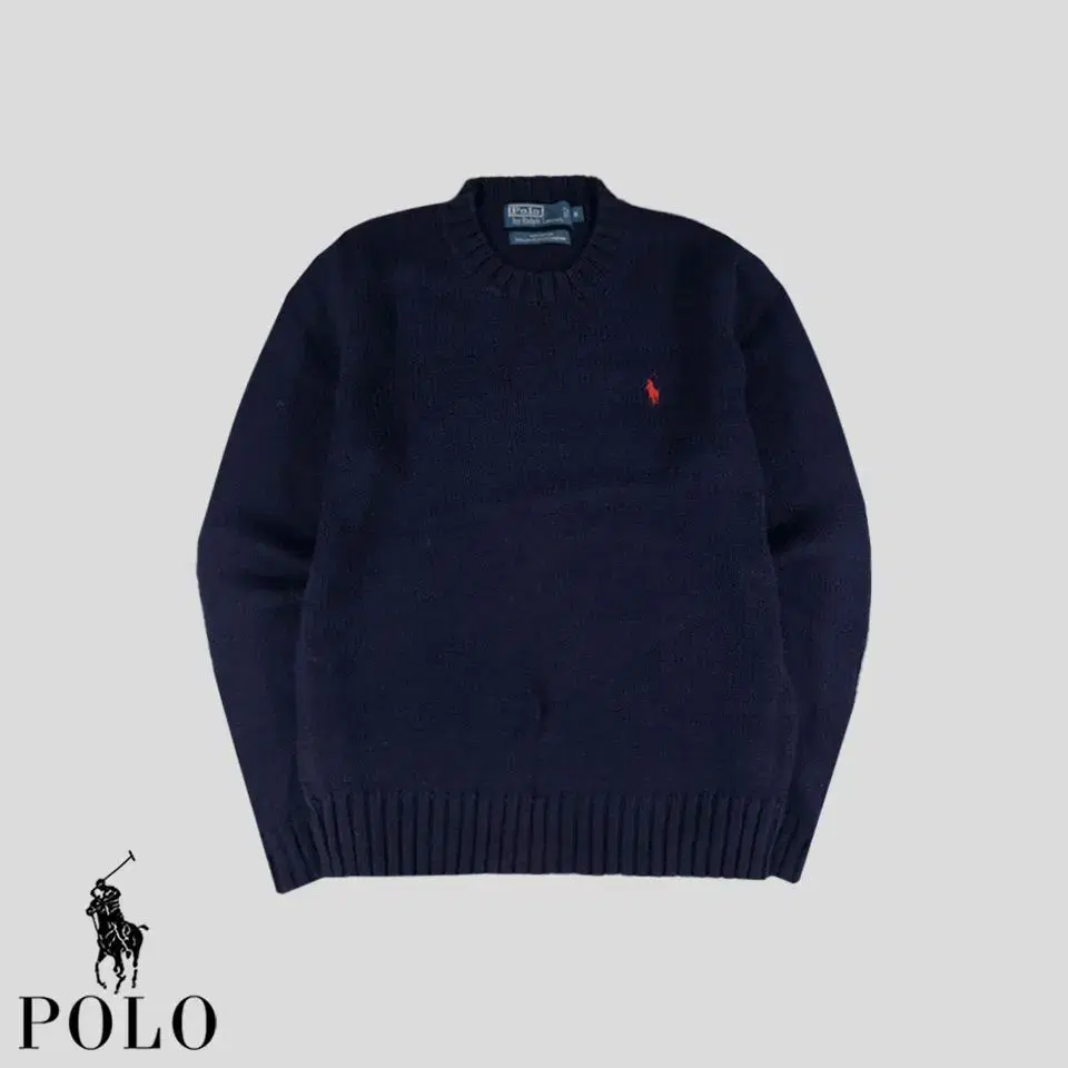 Polo Ralph Lauren Navy RedPony cotton100 round neck knit M