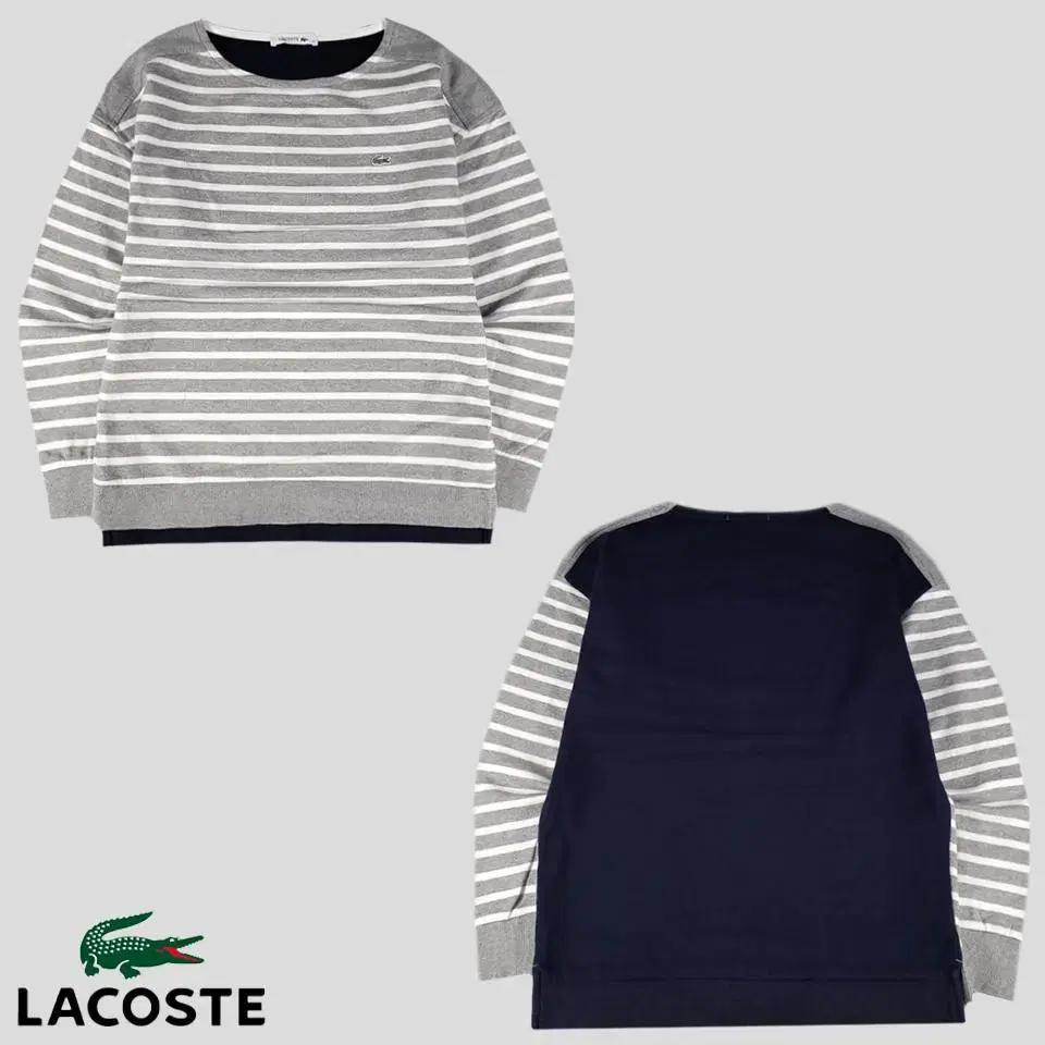 Lacoste Melange gray-white-navy striped tonal patch 100% cotton