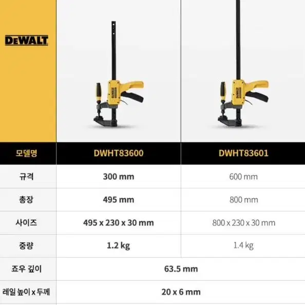 디월트 공구 하이브리드 클램프 300mm DWHT83600