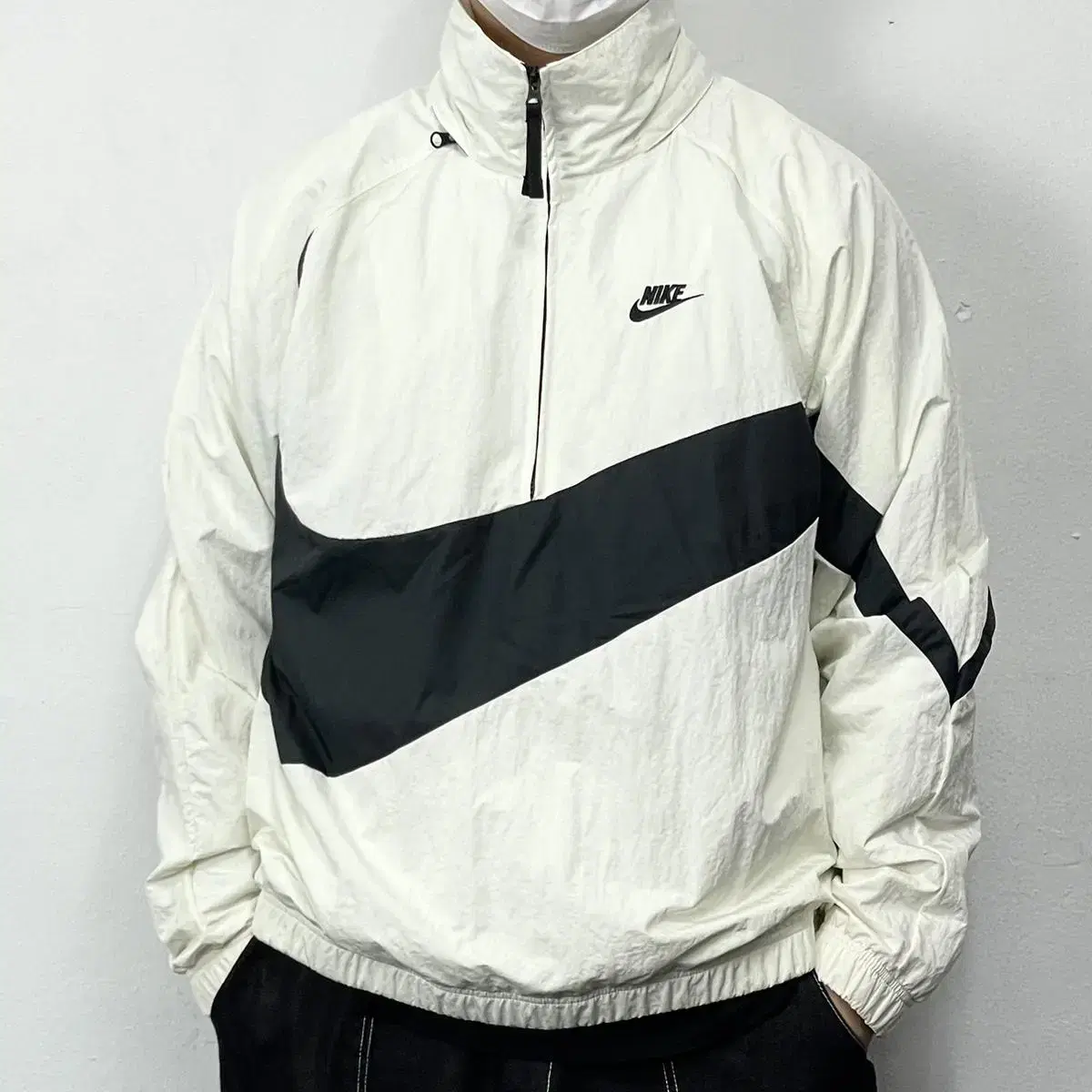 Nike White Big Swoosh Oversized Hooded Woven Anorak Jacket