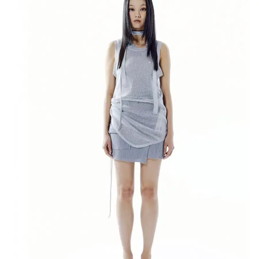 데비어퍼 SHIMMER MESH SCARF DRESS_SILVER