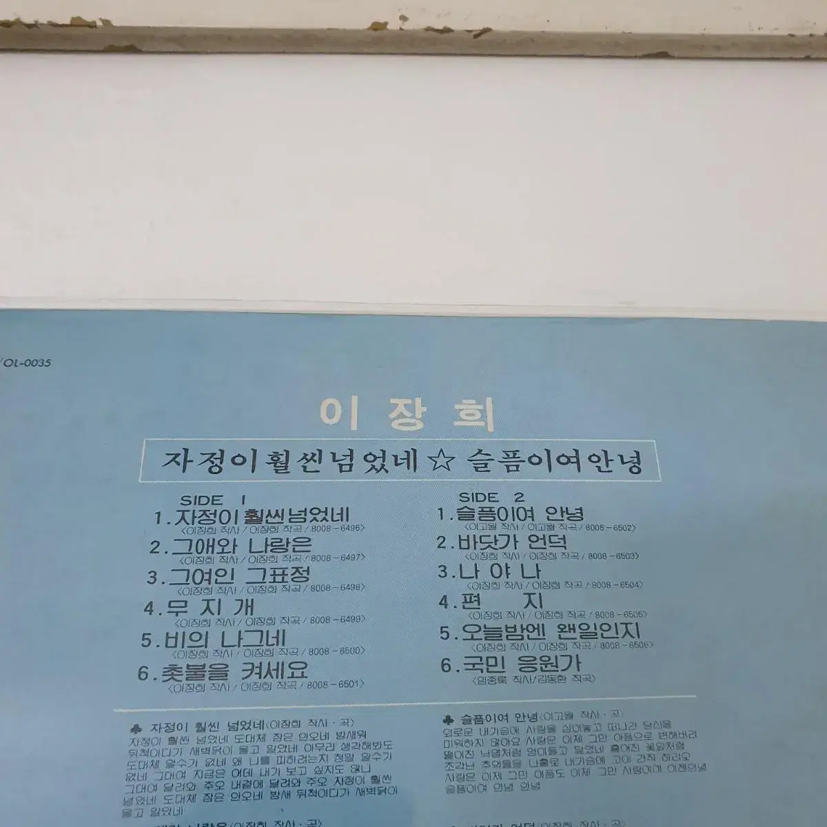 이장희 LP  1980  자정이훨씬넘었네/슬픔이여안녕