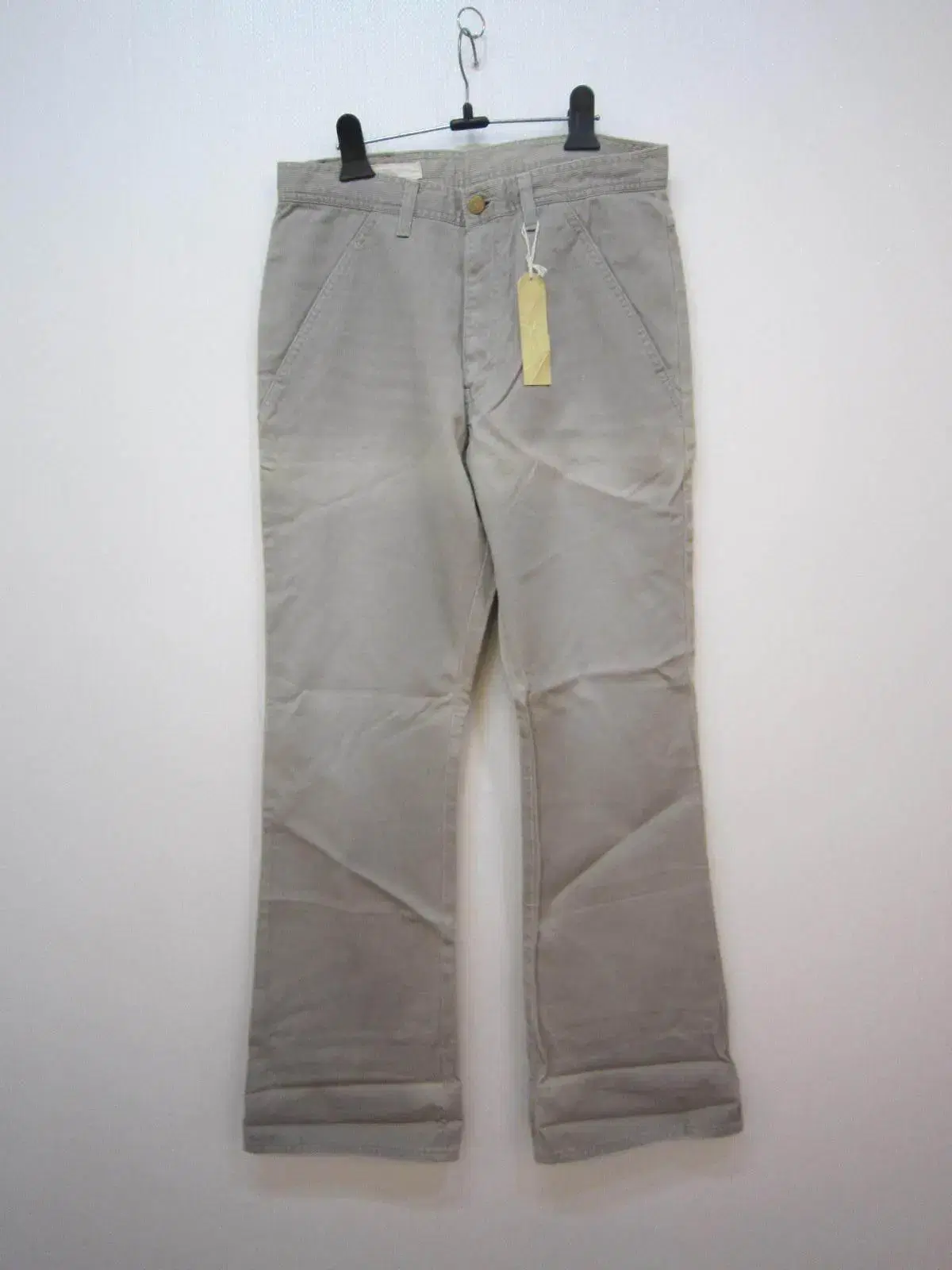 Men's light gray two-tone washed cotton ribbed trousers made in Japan size S n74