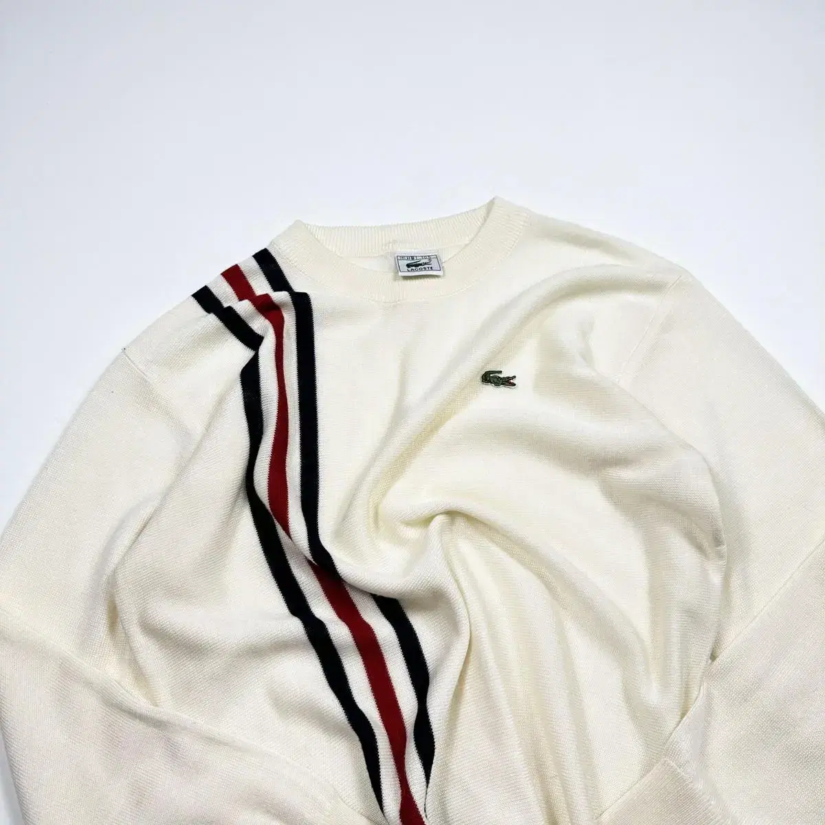 Lacoste Small Logo Diagonal Knit Top Cream (XL)