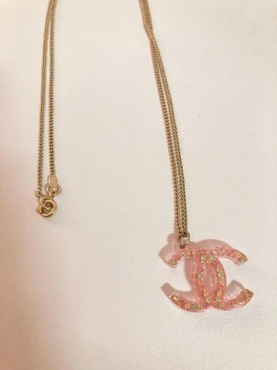 Rare Discontinued Model) Chanel Genuine Pink Logo Necklace