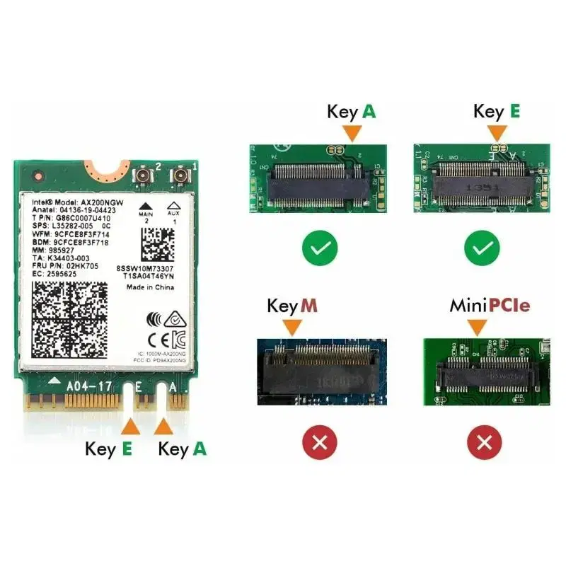 인텔 AX200NGW 무선모듈+안테나 2개+연결커넥터&케이블+고정브라켓