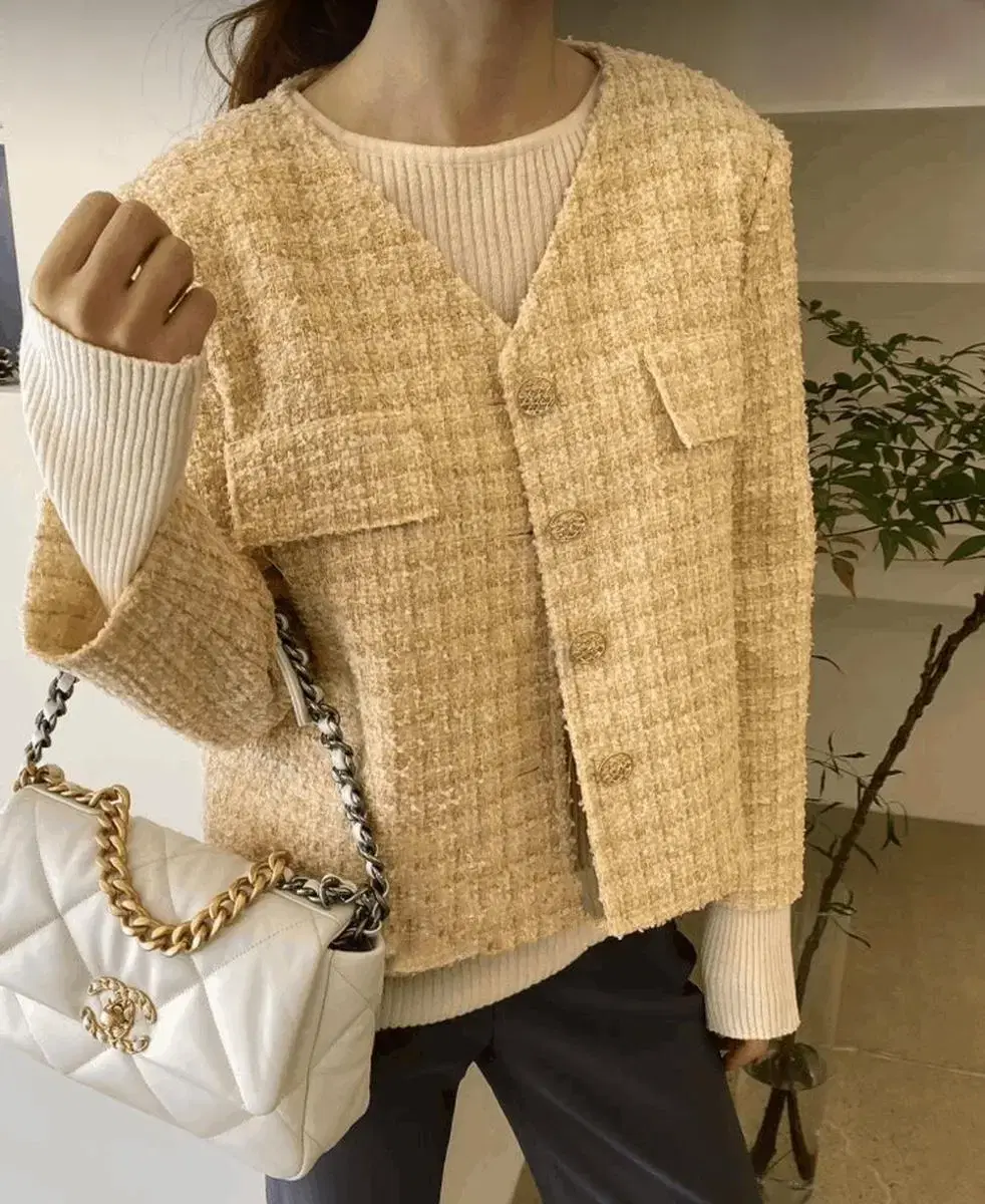 New Arrivals Gold-buttoned Tweed Jacket Boxy Fit