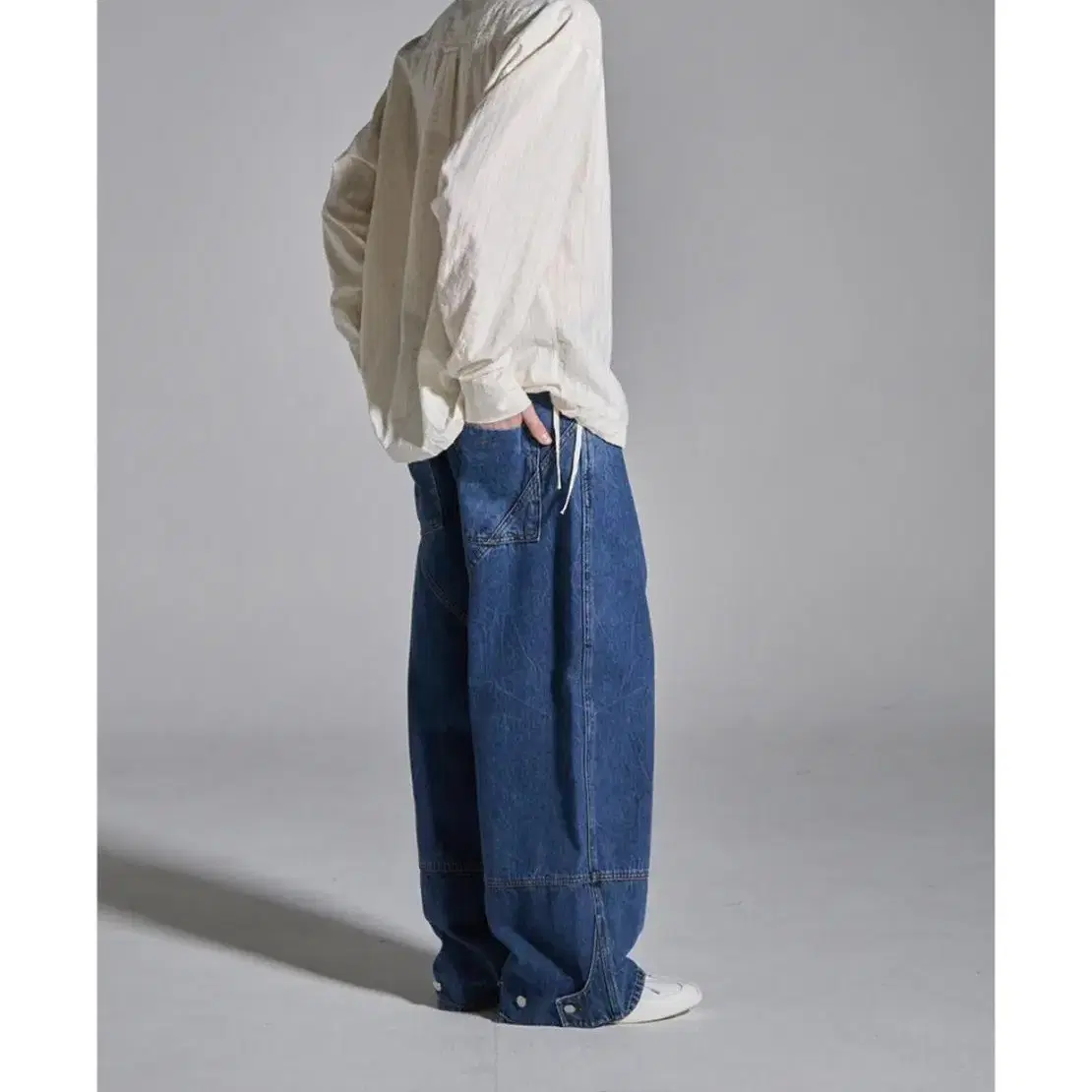 노운 팬츠 maxi wide denim pants (mid blue)