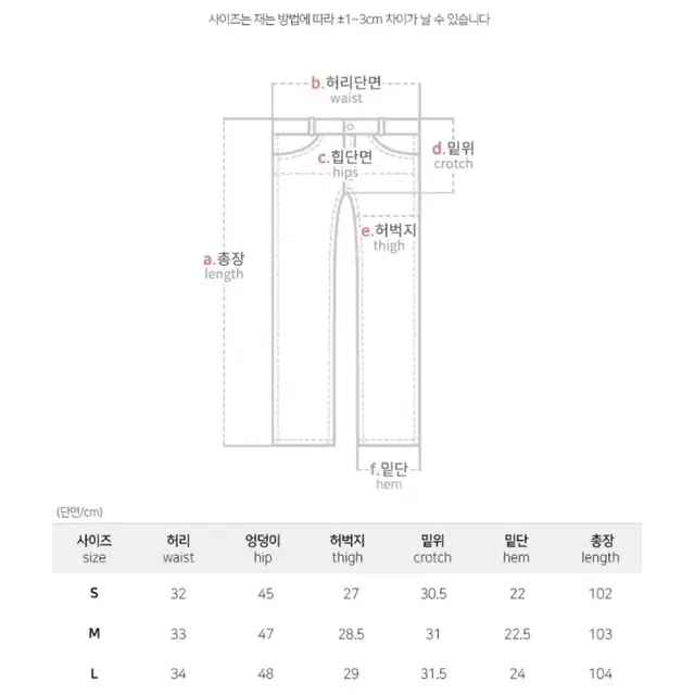 새상품 바잉몰 세미 일자데님팬츠 XL