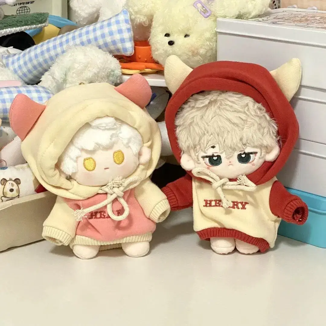 [10cm 인형옷] 배색 후드티 4종 현물 무속성 솜인형 악마뿔