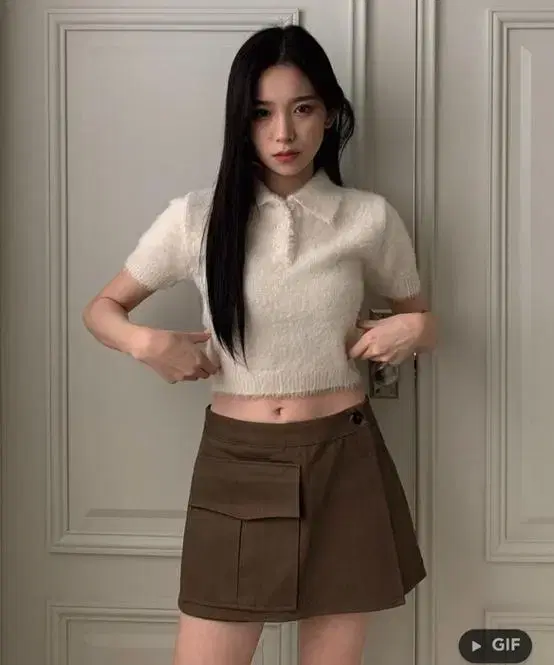 아이보리 카라 니트 반팔