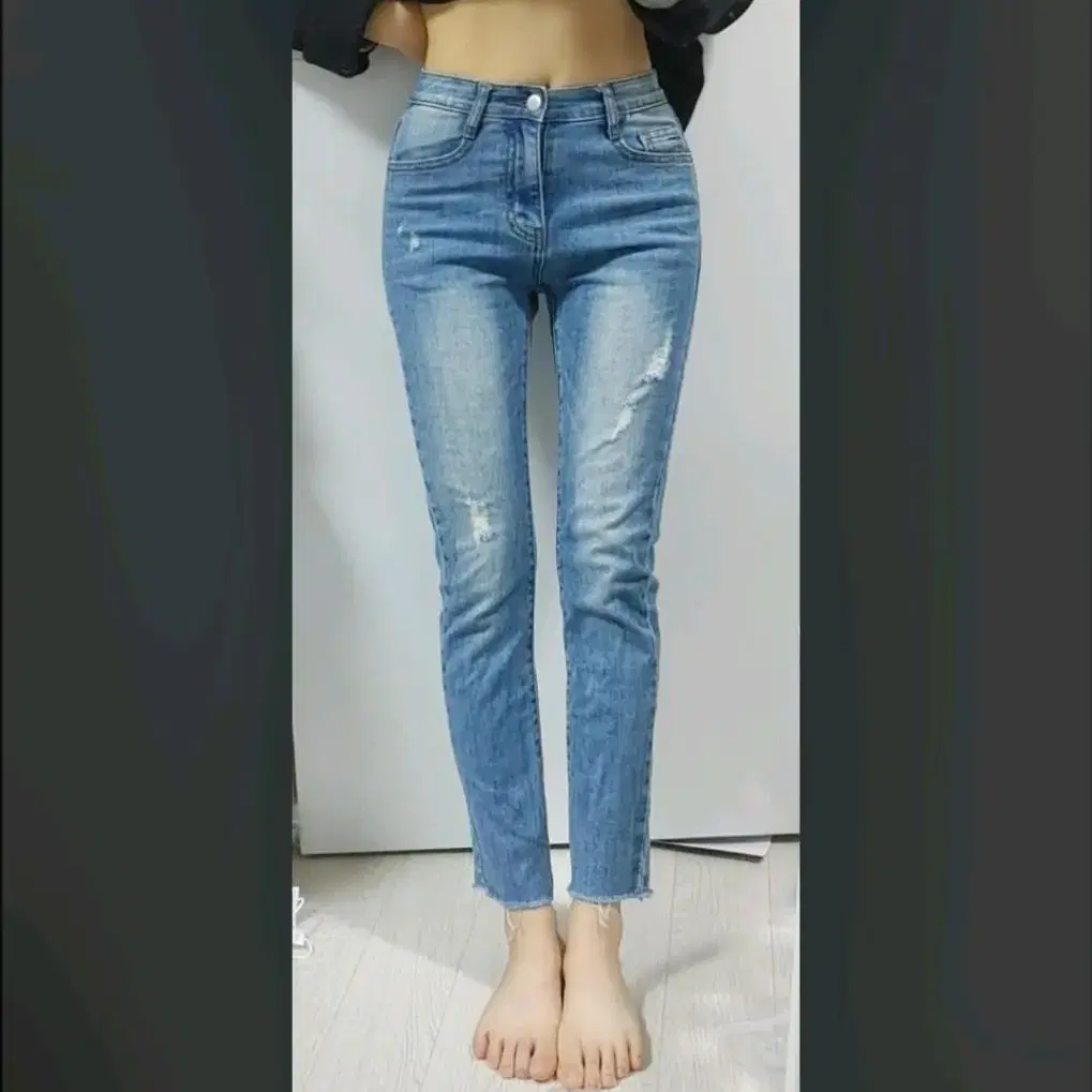 찢어진 청바지 헤짐 찢청 데님팬츠 중청 진청 일자진 기본바지 컷팅