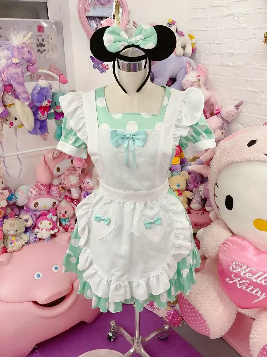 Mini Dot Maid Dress: Mint Green