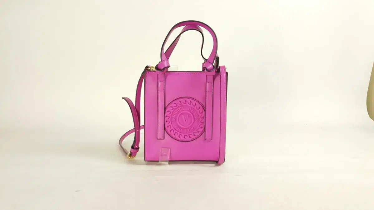 Versace V-emblazon Light Mauve Leather Women's Square Crossbody Bag