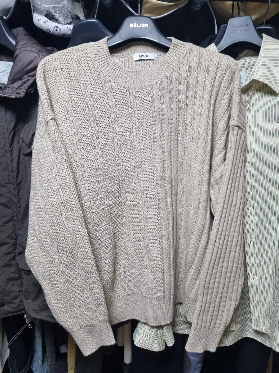 MMGL / 2-pattern wool sweater beige knit / 3 size