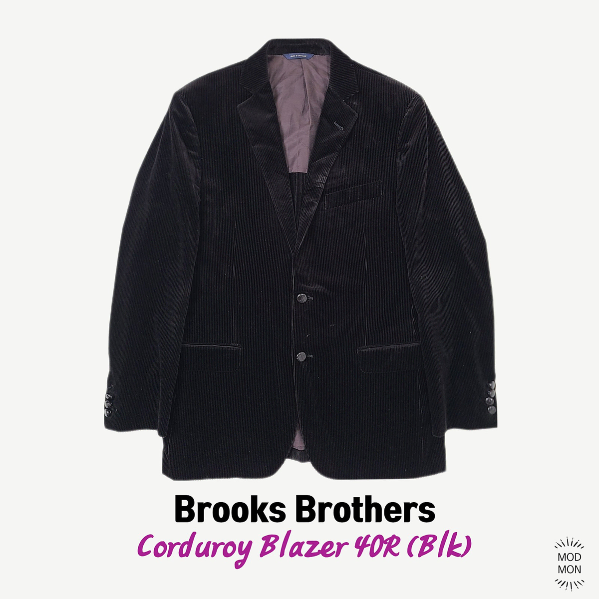 Brooks Brothers Corduroy Jacket 40R Black