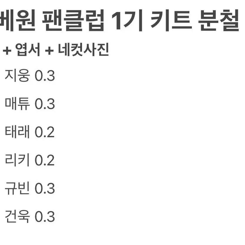 제베원 제로베이스원 1기 키트 분철