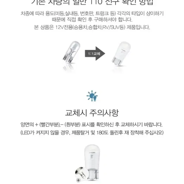 PHILIPS 필립스 Ultinon LED T10규격 12V전용