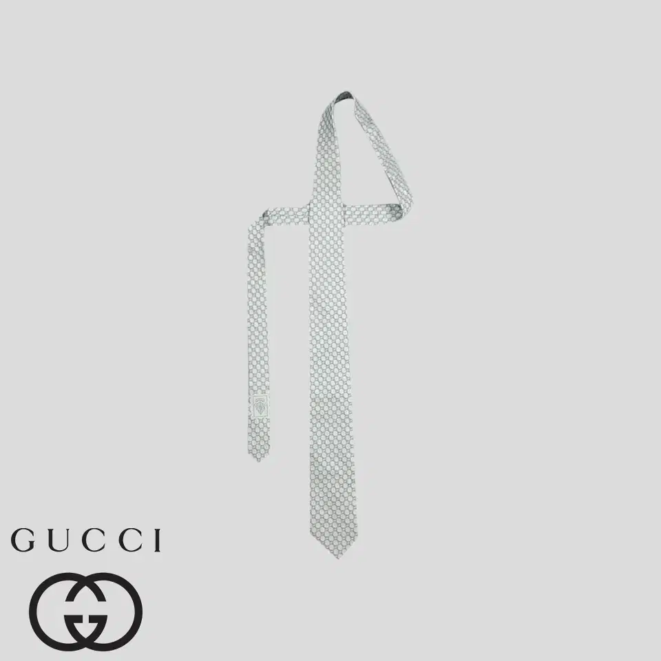 GUCCI 구찌 실버 그레이 GG로고 체인 사슬 패턴 자가드 실크100