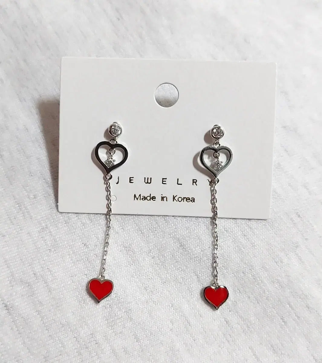 * Heart earrings with red hearts, silver studs, 4.8cm