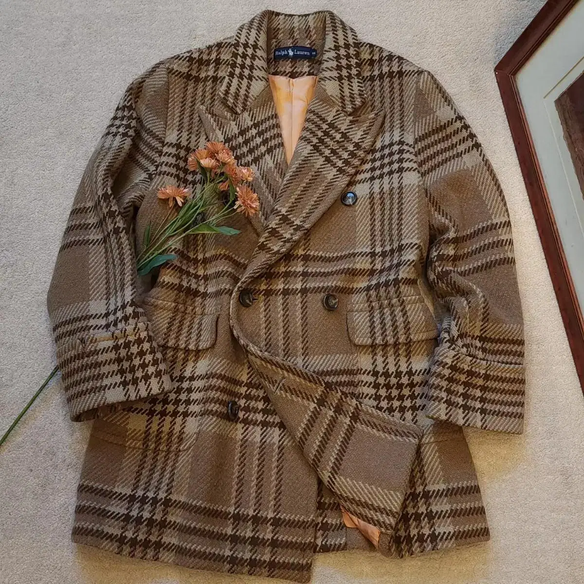 90s Polo Ralph Lauren Jumbo Houndstooth Wool Double Coat 66(105)