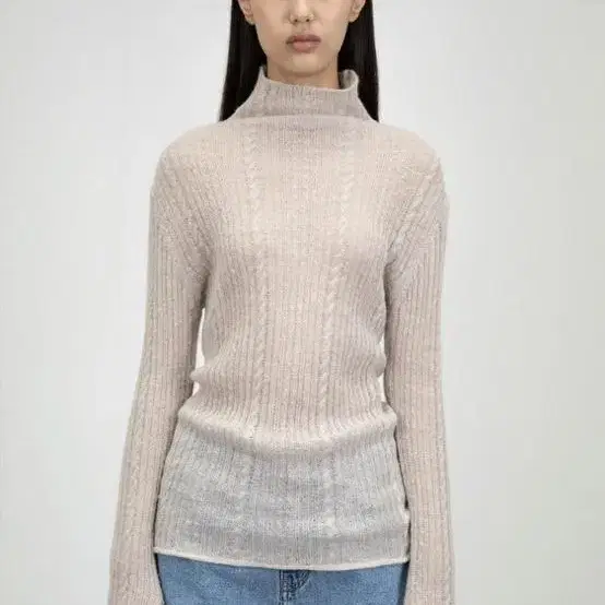 아모멘토 sheer turtle neck pullover 라이트 그레이