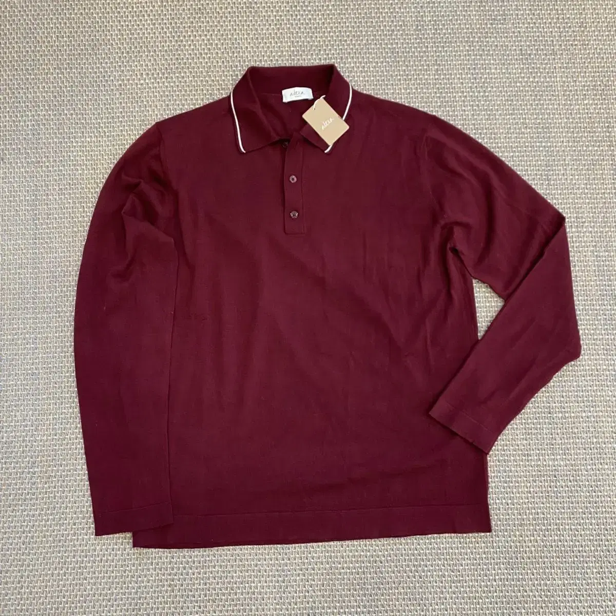 Altea Italian superfine virgin wool burgundy polo knit sweater