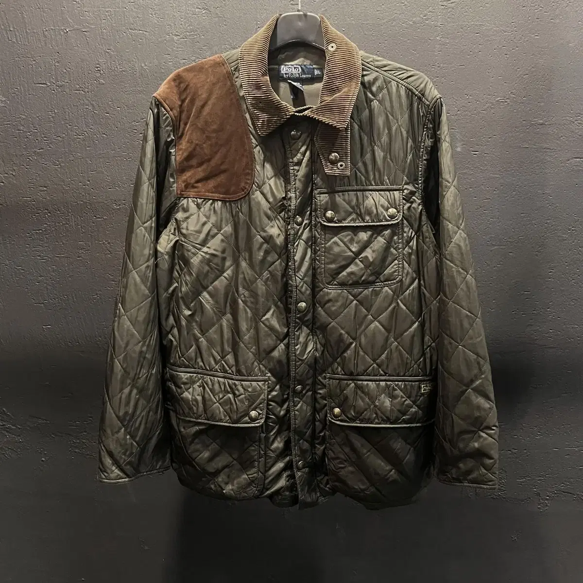 Polo Ralph Lauren Khaki Corduroy Kara Neck Detail Quilted Jacket