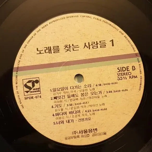 초판/노래를 찾는 사람들 1,2,3집 LP