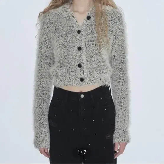 다이애그널 가디건 퍼자켓 FUZZY MIXED KNIT CARDIGAN