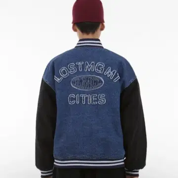 LMC OVAL WASHED BASEBALL JACKET dark blu