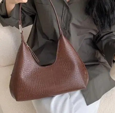 [NEW] Crocodile pattern vahn moon hobo bag shoulder bag brown