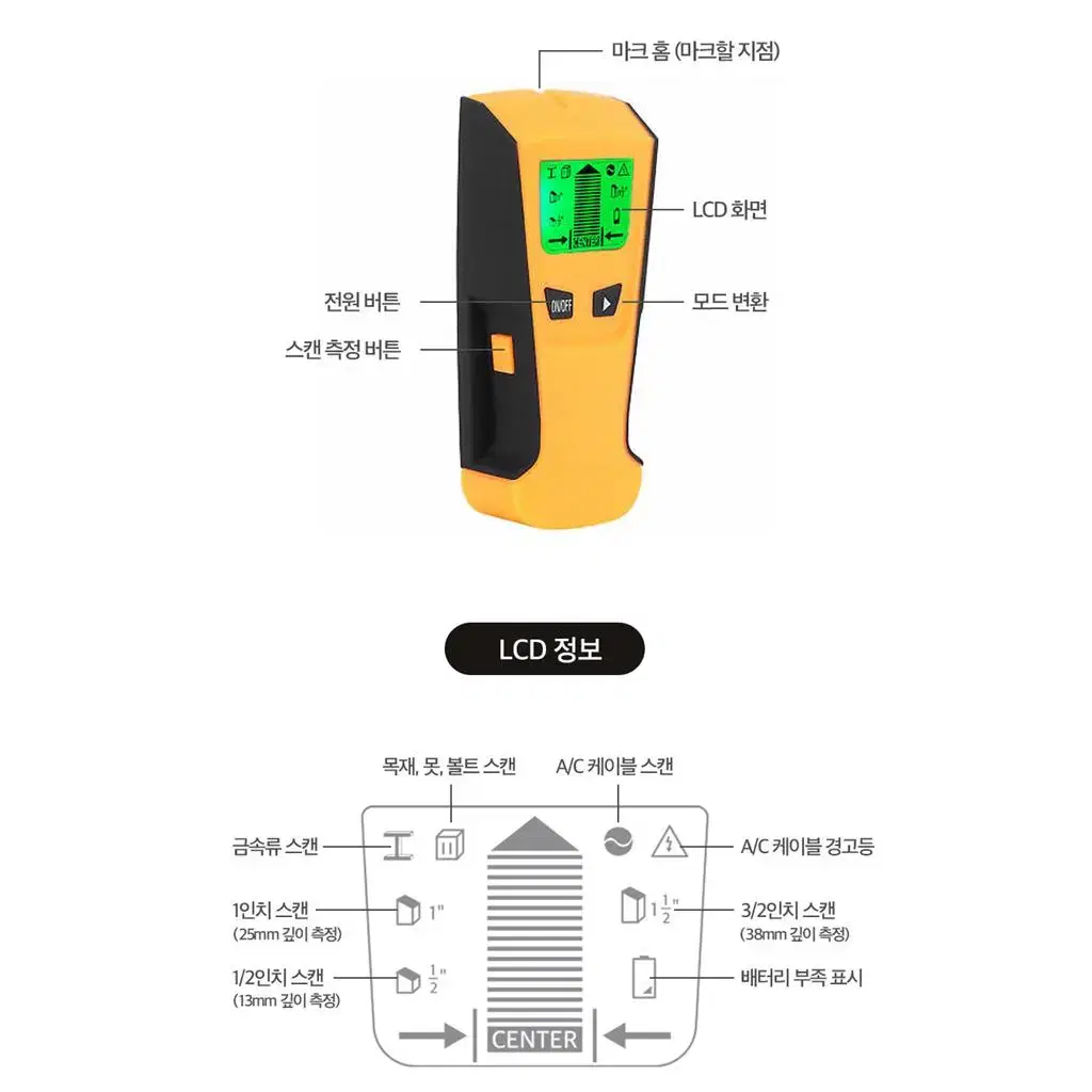 벽 탐지 스캐너 철 목재 전선 못 스터드 금속탐지기 G-496