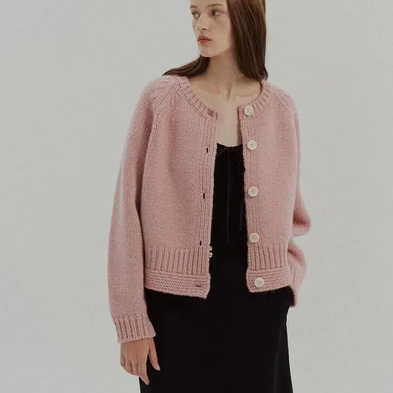 lo61 Shetland Wool Cardigan in Rose 가디건