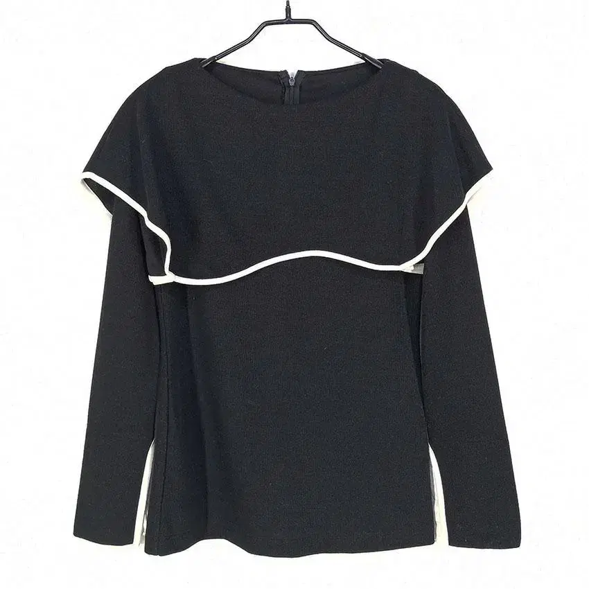 Duel Long-sleeved knit tee with double color line Black (HU26678)